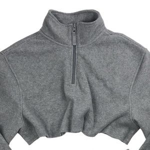Reworked Vintage Fleece Cropped Sweatshirt Quarter Zip Crop Top